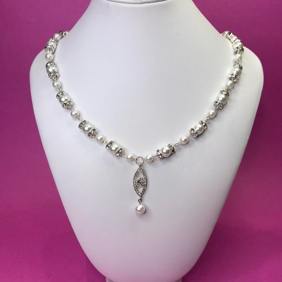 Handmade NWT Evil Eye Rhinestones & Pearls Necklace 🦄3 for $15 or 4 for $20 🦄 - Picture 4 of 7